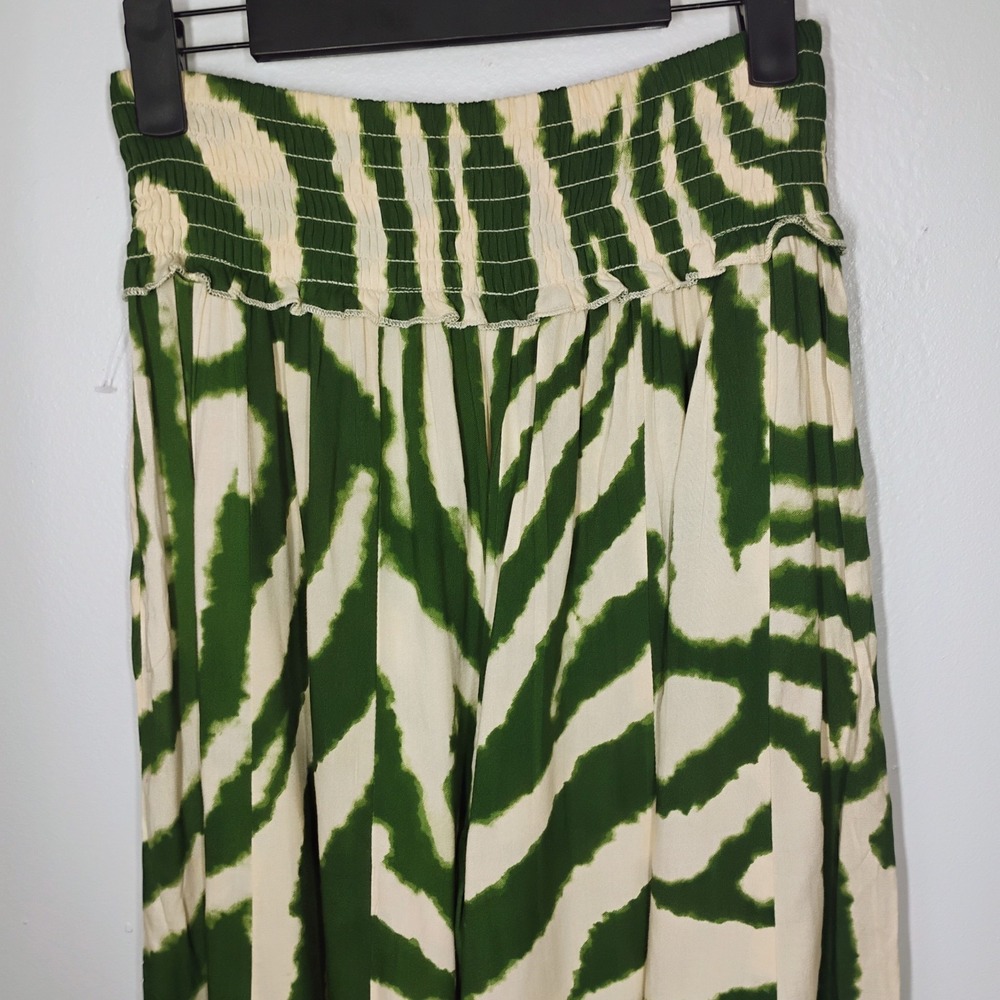 True Destinations Super Wide Leg Womens Medium Green Cream Palazzo Boho Tassels - Picture 3 of 12